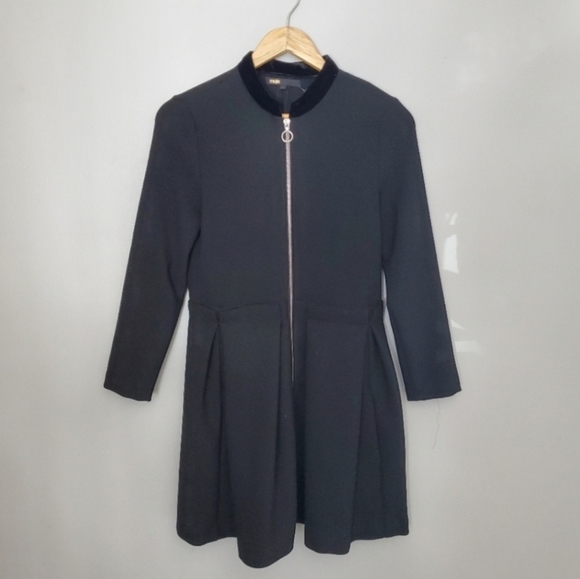 Maje black silk blend mini zip up dress - Picture 2 of 3